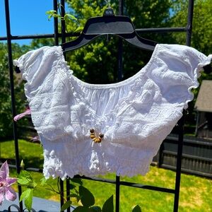 Handmade White Ruffled Women's Top